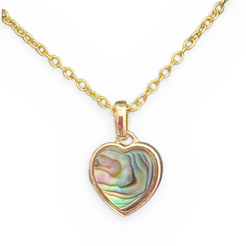 Gold Heart Pendant Necklace with Abalone Shell